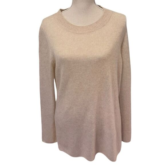 White + Warren cashmere pullover sweater side slits in cream M - Picture 1 of 6